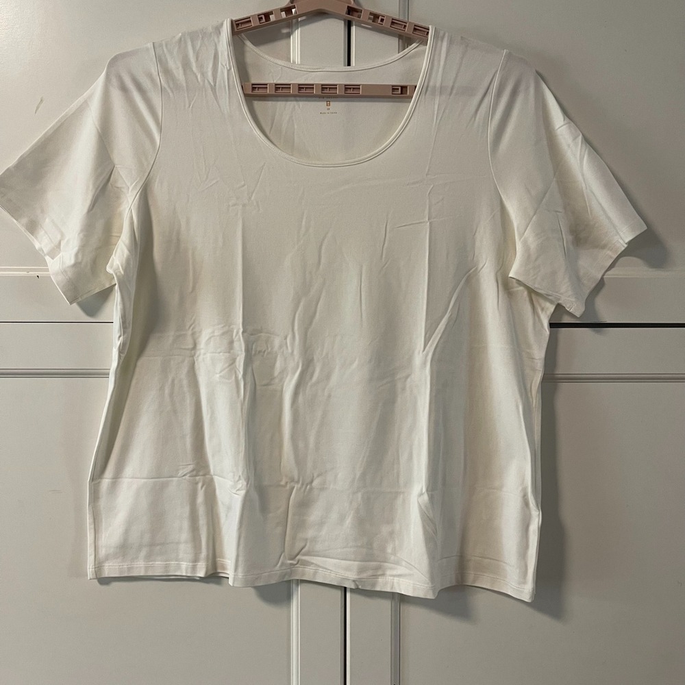 Belle by Kim Gravel Womens White Scoop Neck Short Sleeve Cotton Modal Tee 2X